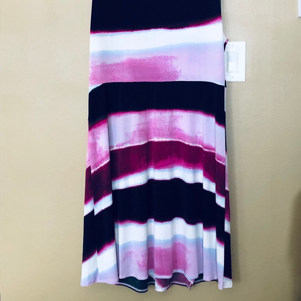 NWT DKNY Striped A-Line Dress Crew Neck Sleeveless Women Purple White size XL - Picture 7 of 12